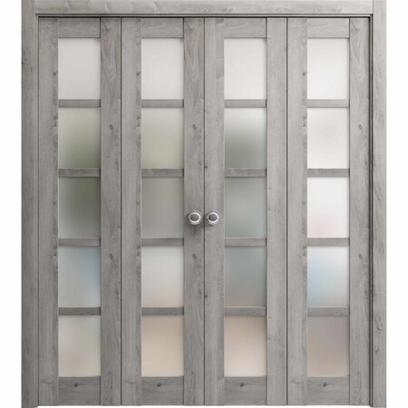 Sartodoors Sliding Closet Double Bi-fold Doors Grey Solid Core Modern Interior QUADRO4002DBF-NEB-96 x 80 (4* 24x80)