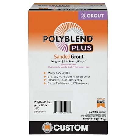 Custom Building Products Polyblend Plus Sanded Grout, Solid Powder, Characteristic, Arctic White, 7 lb Box PBPG6407-4