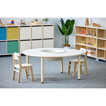 Beleduc By Playwell Emmanuele 48in Donut Table, White Top, Oak Legs, PU Edge, Modular Design, Standard Height, 3+ 846137