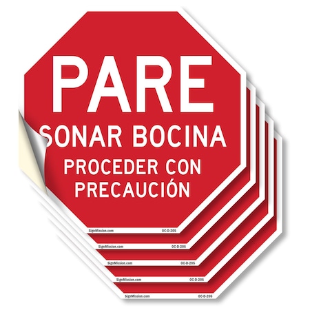 Signmission Pare Sonar Bocina Proceder Con Prec, 6 inch X 6 inch, Vinyl Decal, 5PK OC-D-5PACK-6-205
