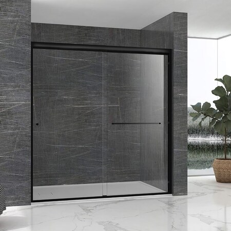 Fab Glass And Mirror Frameless Bathroom Enclosure Bypass Sliding Shower Door Adjustable 44-48 Width 70 Height - Matt SHSO48X70MB