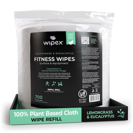 Wipex Plant-Based Fitness Wipes Lemongrass/Eucalyptus 700ct Refills, Natural Gym Equipment Wipes WX72082LERP