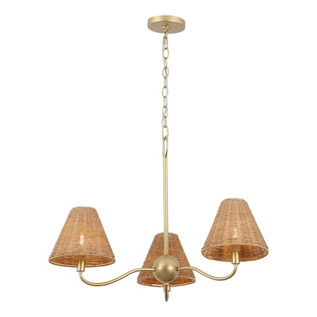 Jonathan Y Grady 27" 3-Light Coastal Farmhouse Adjustable Swooping Arm Metal w/Hand-Woven Rattan Shades LED Cha JYL9559B