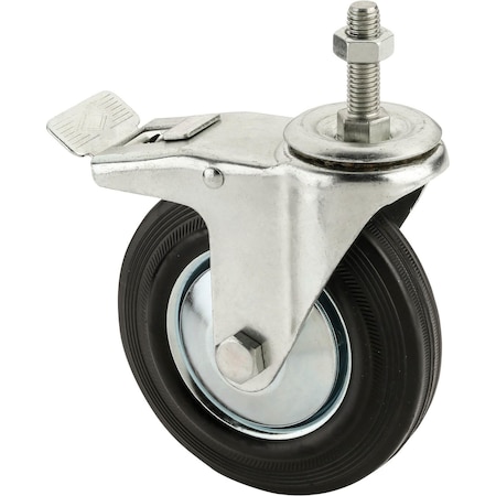 Steelex 5" Black Rubber Swivel Caster, M12x1.75 Threaded Mount with Lock D4643