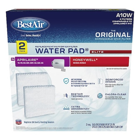 Bestair Humidifier Pad, 9 7/8 in L, PK2 A10W-2PK-PDQ-2