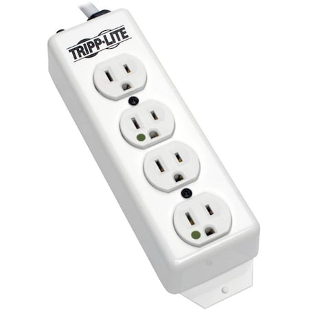 Tripp Lite Outlet Strip, Hospital Grade, 4 5-15R-HG, 5-15P-HG, 15 ft., White PS-415-HG