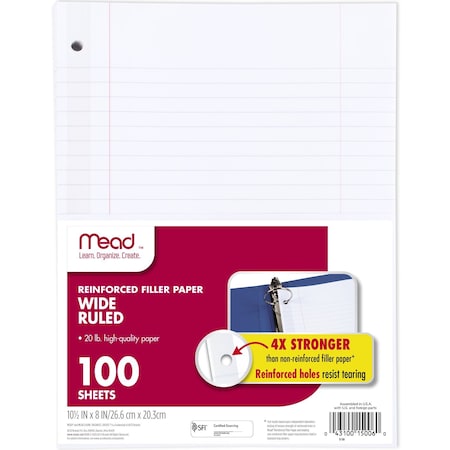 Mead Mead Reinforced Filler Paper, Wide Ruled 15006