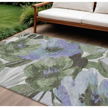Homeroots 8' X 10' Olive Green And Fern Green Floral Washable Indoor Outdoor Area Rug 611081
