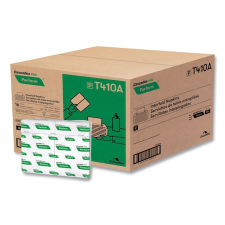 Cascades Pro Perform Interfold Napkins, 1-Ply, 6.5 x 4.25, White, PK6016 T410
