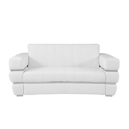 Homeroots 75in White And Silver Italian Leather Loveseat 477567