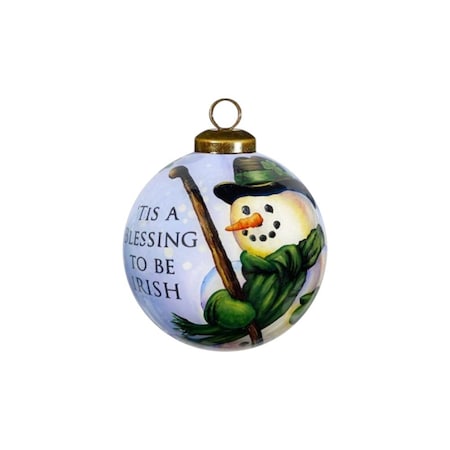 Homeroots Green Irish Snowman Hand Painted Mouth Blown Glass Ornament 477556