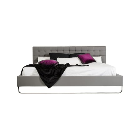 Homeroots Gray Tufted Faux Leather Upholstered King Sleigh Bed 283520