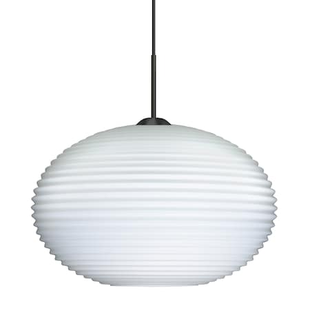 Besa Lighting Besa Pape 12 Pendant, Opal Ribbed, Black Finish, 1x 9W LED 1JT-491307-LED-BK