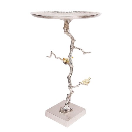 Benjara 28 in. Artful Branch Like Frame Gold Bird Accents Accent Table - Silver BM285256