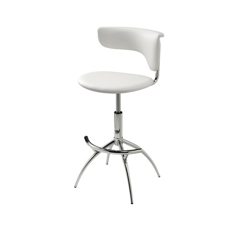 Homeroots Set of Two White and Silver Metal and Faux Leather Low Back Adjustable Height Bar Chairs, 2PK 555037