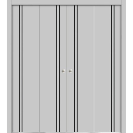 Sartodoors Sliding Closet Double Bi-fold Doors, Planum 0016 Matte Grey and Aluminum Strips, Sturdy Tracks Mold PLANUM0016DBF-GRE-96 x 80 (4* 24x80)