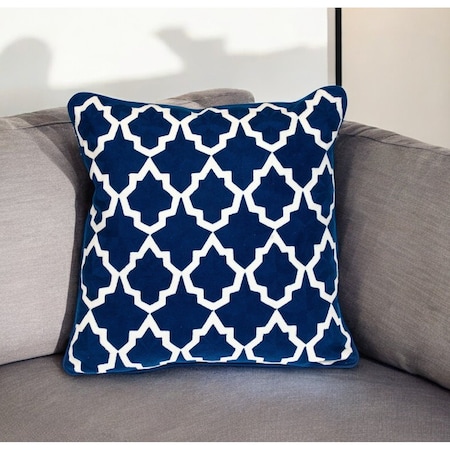 Homeroots 20" Blue and White Geometric Cotton Throw Pillow 529275