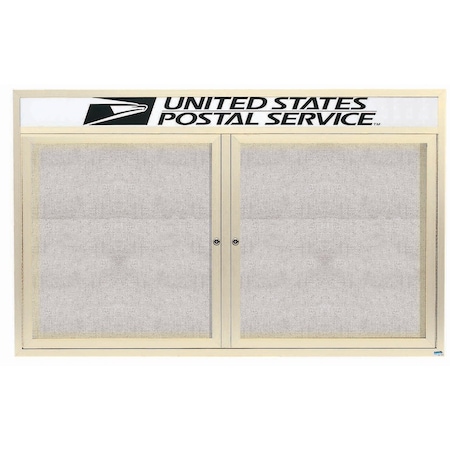 Aarco Illuminated Outdoor Enclosed Bulletin Board w/ Al Frame Header, Powder Coated Ivory, 36''Hx60''W ODCC3660RHIIV