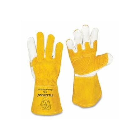 Tillman MIG Welding Gloves, 52, Goatskin/Split CH Palm/Split CH BOH/Cuff, Lg, Bourbon Brn/Pearl, 4 in, 6PK 724-52L