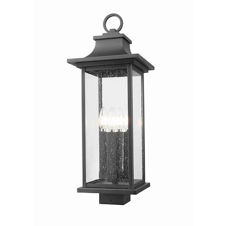 Z-Lite Tiberius 4 Light Outdoor Post Mount Fixture, Black/Clear Seedy, 9 In W x 24.5 In H 5017PHBS-BK
