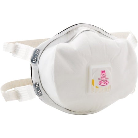 3M Disposable Respirator, P100, Molded, Dual, Adjustable, Metal Nose Clip, M 8293