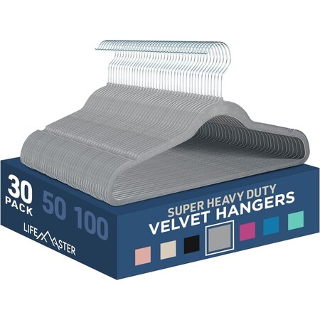Lifemaster Velvet Non-Slip Hangers, Heavy Duty, 360 Deg Swivel Hook, Space-Saving, Ivory, 30PK LMGR33Y