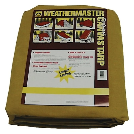 Dize Weathermaster Tarpaulin, 18 ft L, 12 ft W, Canvas, Tan CB1218D