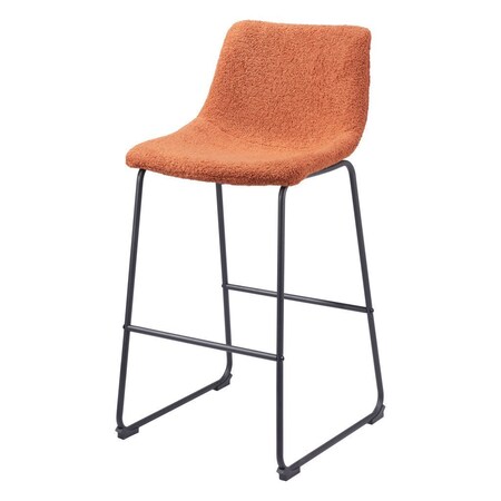 Homeroots Set of Two 29" Burnt Orange and Black Shearling and Steel Bar Height Bar Chairs 555739
