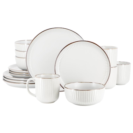 Elama Leo 16 Piece Stoneware Dinnerware Set In White ELM-LEO-W