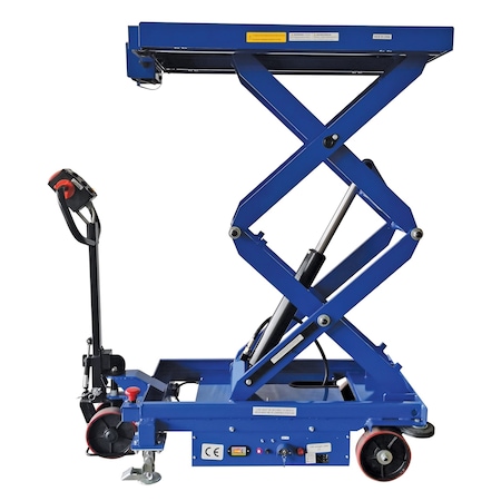 Vestil Steel Hydraulic Double Scissor Cart DC Powered With Scale 20 In. x 40 In. 1,500 lb Blue CART-1500D-DC-CTD-SC