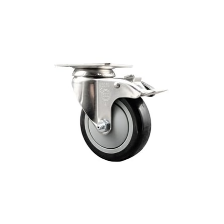 Service Caster 4 Inch 316SS Black Polyurethane Swivel Top Plate Caster with Total Lock Brake SCC-SS316TTL20S414-PPUB-BLK