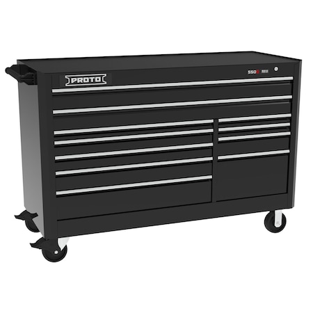 Proto 550 Series Rolling Tool Cabinet, 11 Drawer, Black, Steel, 66 in W x 27 in D x 46 in H J556646B-11BK