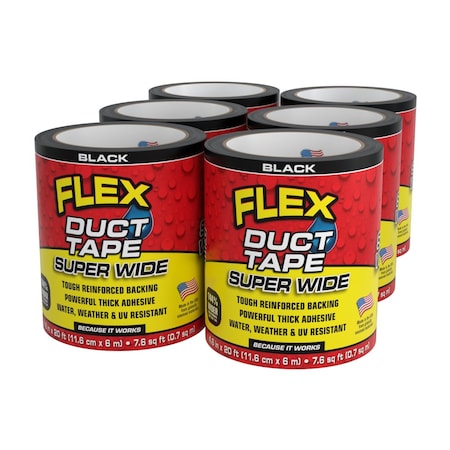Flex Seal Flex SW Duct Tape Black 4.60in x 20ft, 6PK DTBLKR4620