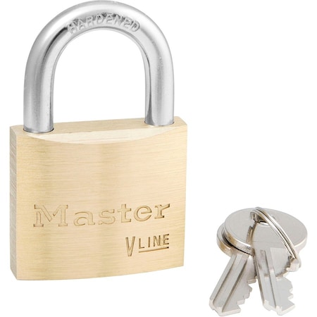 Master Lock Padlock, Keyed Alike, Standard Shackle, Rectangular Brass Body, Steel Shackle, 13/16 in W 4140KA