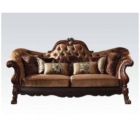 Homeroots 73in Dark Brown And Brown Velvet Loveseat and Toss Pillows 374216