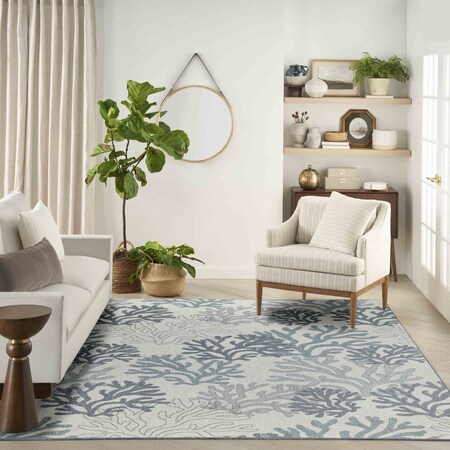 Homeroots 9' X 12' Blue And Ivory Nautical Indoor Outdoor Area Rug 551477