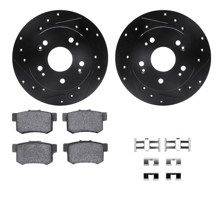 Dynamic Friction Co DFC Rotors-Drilled & Slotted-Black w/ 5000 Advanced Brake Pads Incl Hdw 8512-59028