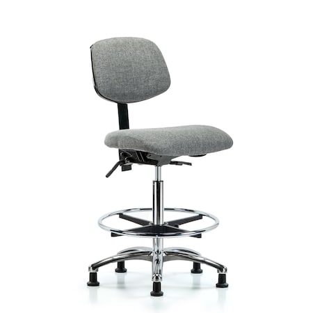 Blue Ridge Ergonomics Chair, Fabric, Hi Bench, Chr CF Glides, Gry, No Arms, 26" to 35-1/2" Height, Grey BR-FHBCH-CR-T0-A0-CF-RG-F44