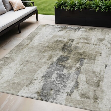 Homeroots 5' X 8' Taupe Ivory And Gray Abstract Washable Indoor Outdoor Area Rug 603150