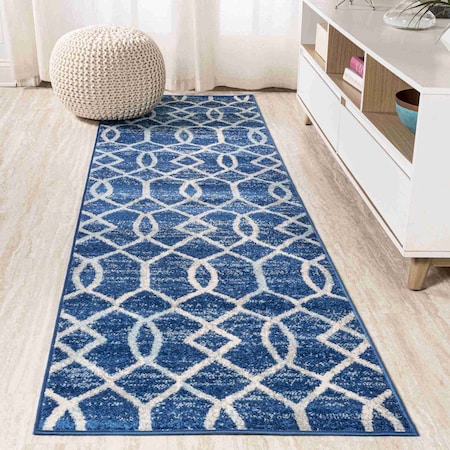 Jonathan Y Asilah Ogee Fretwork Blue/Gray 2 ft. x 8 ft. Runner Rug MOH104B-28