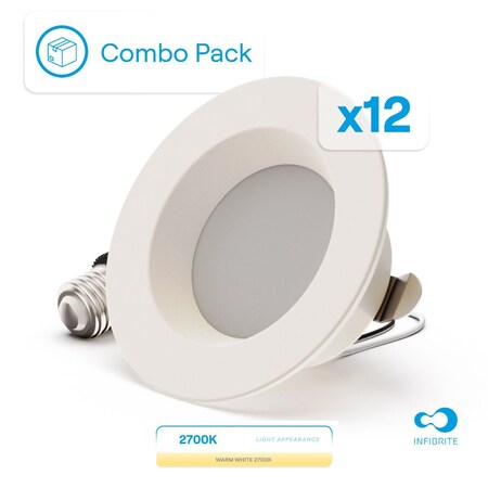 Infibrite 4 In. Retrofit 2700K Soft White LED Recessed Light 9W 750LM, Dimmable, Wet Rated, 12PK IB-005-2-9W-WH-12PK