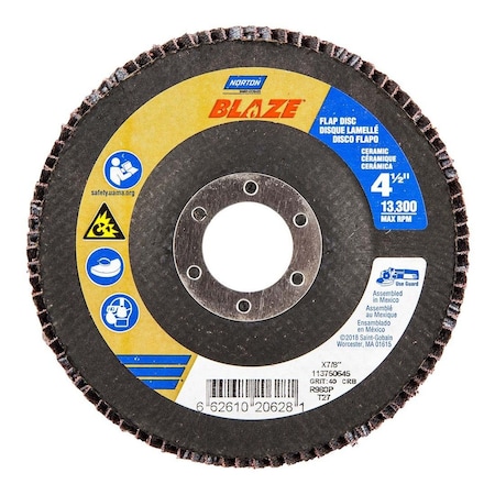 Norton Co Flap Disc: 7/8" Hole, 40 Grit, Ceramic Alumina, Type 27 66261020628
