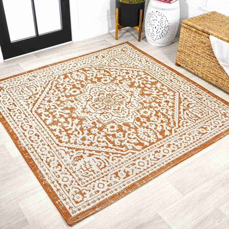 Jonathan Y Sinjuri Medallion Textured Weave Orange/Cream 5 ft Square Indoor/Outdoor Area Rug SMB101F-5SQ