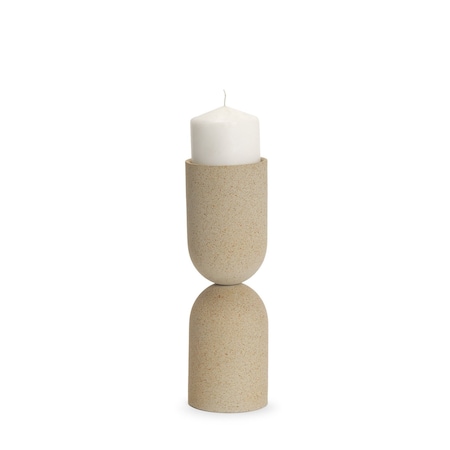 Homeroots 11" Beige Metal Tabletop Pillar Candle Holder 608426