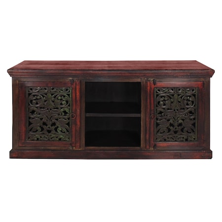 Homeroots 72in Brown Solid Wood Cabinet Enclosed Storage Distressed TV Stand 489547