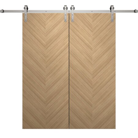 Sartodoors Modern Double Barn Door 56 x 96 inches, Ego 5005 Natural Oak, 13FT Silver Rail Track Set, Solid P EGO5005DB-S-SNA-5696