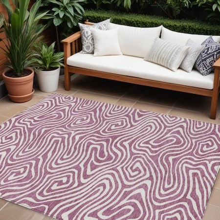 Homeroots 9' X 12' Plum And Ivory Abstract Washable Indoor Outdoor Area Rug 599008
