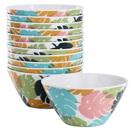 Gibson Home Tropical Sway 12 Piece 6 Inch Melamine Bowl Set in Multi Color Leaf 96105.01