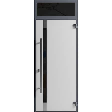 Vdomdoors Front Exterior Prehung Steel Door Ronex1011 Grey Transom Window Sidelite Stainless Inserts Entry RONEX1011EXD-GRE-W36 X H80+16-LH-I