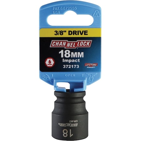 Channellock 3/8'' Drive 18 mm 6-Point Shallow Metric Impact Socket S1815800112021001